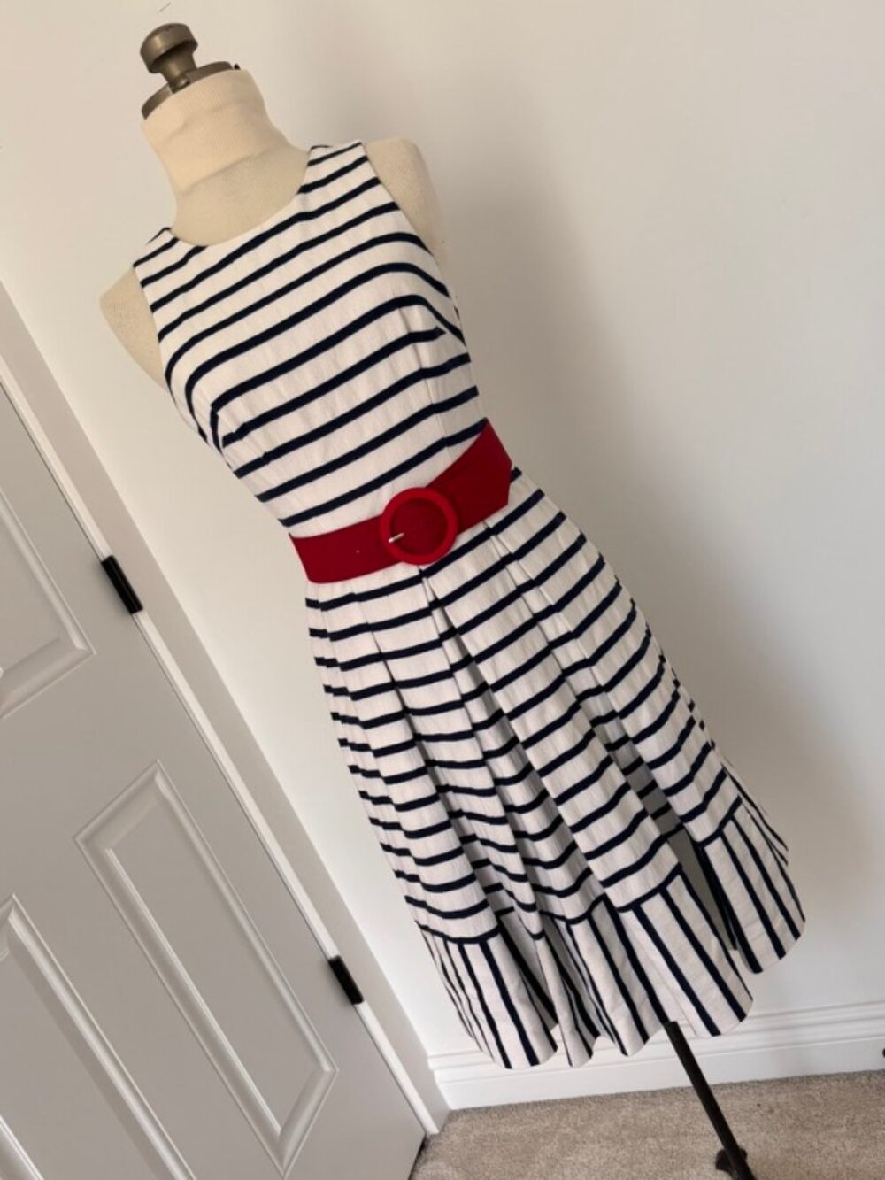 Eliza J Belted Stripe Fit & Flare Dress SZ 2